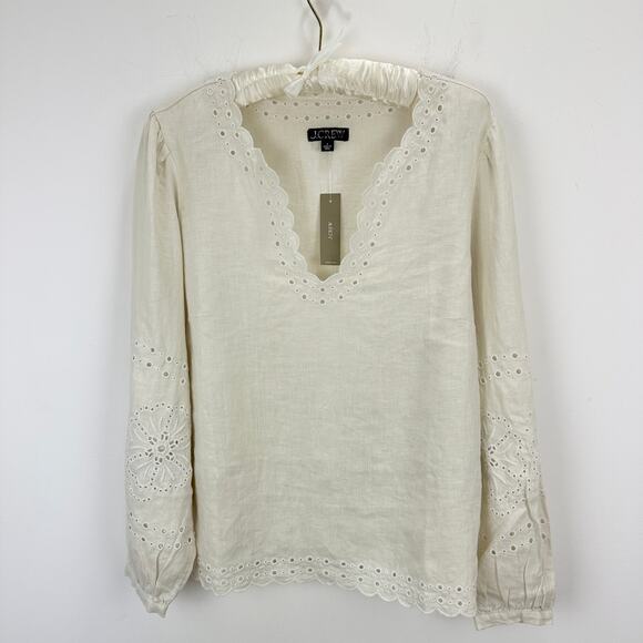 J.Crew Bungalow Embroidered Top Linen Natural Beige Boho Relaxed Small NWT - Picture 2 of 11